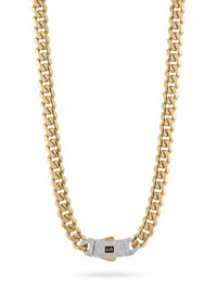 Cadena de oro 10k de Monaco Chain tejido Edge con broche de pavé Mod 6041 - 60 cm x 8 mm