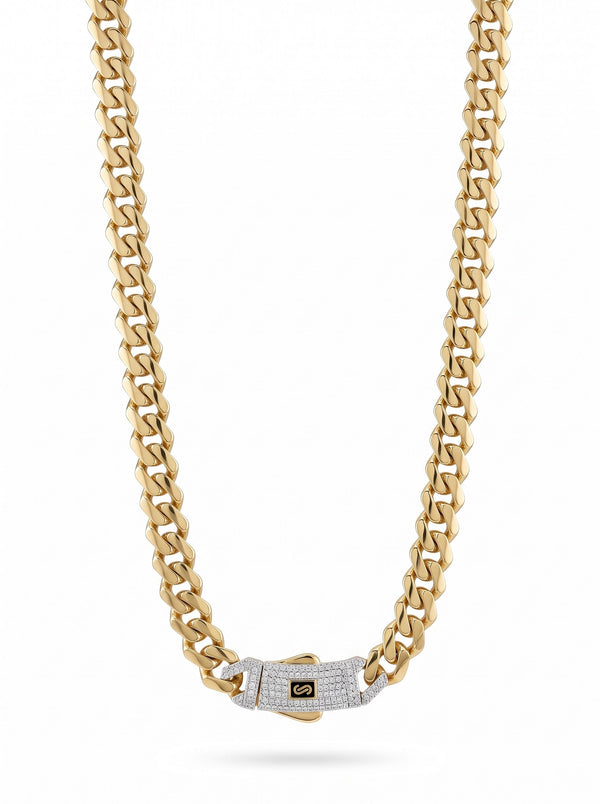 Cadena de oro 10k de Monaco Chain tejido Edge con broche de pavé Mod 6041 - 60 cm x 8 mm
