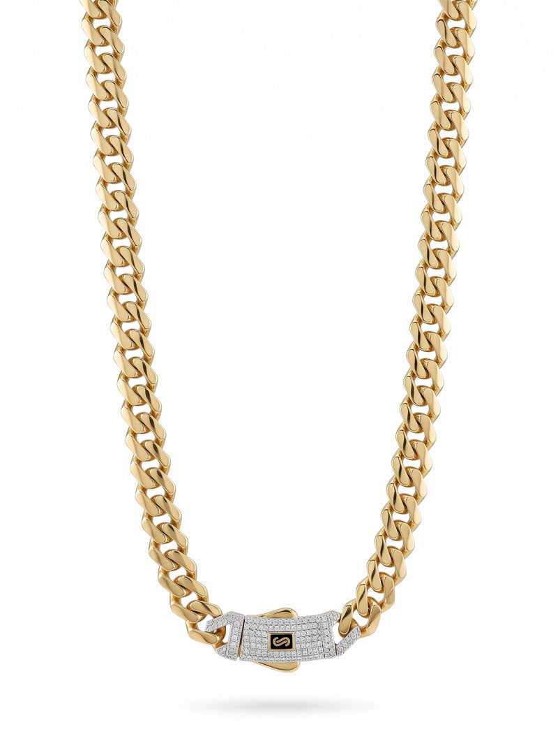 Cadena de oro 10k de Monaco Chain tejido Edge con broche de pavé Mod 6041 - 60 cm x 8 mm