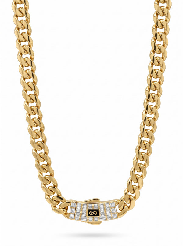 Cadena de oro 10k de Monaco Chain con broche de baguettes Mod 6042 - 45 cm x 8 mm