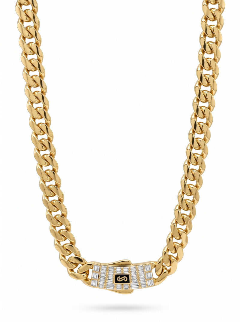 Cadena de oro 10k de Monaco Chain con broche de baguettes Mod 6042 - 45 cm x 8 mm