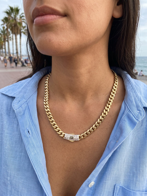 Cadena de oro 10k de Monaco Chain con broche de baguettes Mod 6042 - 45 cm x 8 mm