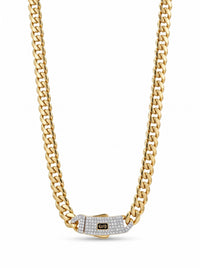 Cadena de oro 10k de Monaco Chain delgada tejido Edge con broche de pavé Mod 6043 - 60 cm x 6 mm