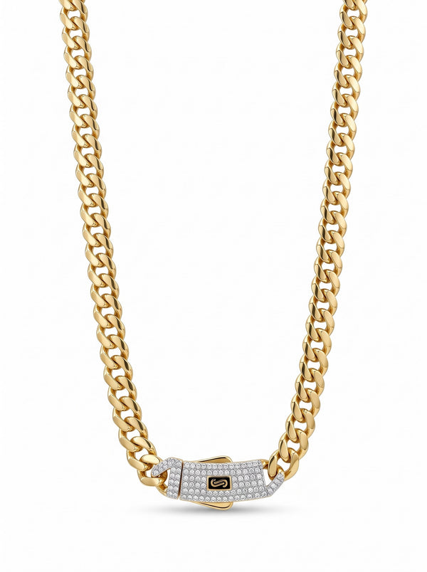 Cadena de oro 10k de Monaco Chain delgada tejido Edge con broche de pavé Mod 6043 - 60 cm x 6 mm