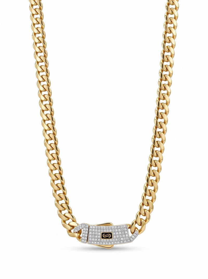 Cadena de oro 10k de Monaco Chain delgada tejido Edge con broche de pavé Mod 6043 - 60 cm x 6 mm
