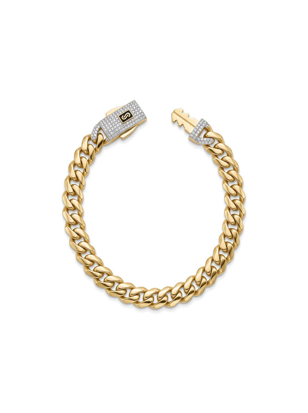 Pulsera de oro 14k de Monaco Chain tejido clásico con broche de pavé Mod 6046 - 18 cm x 8 mm