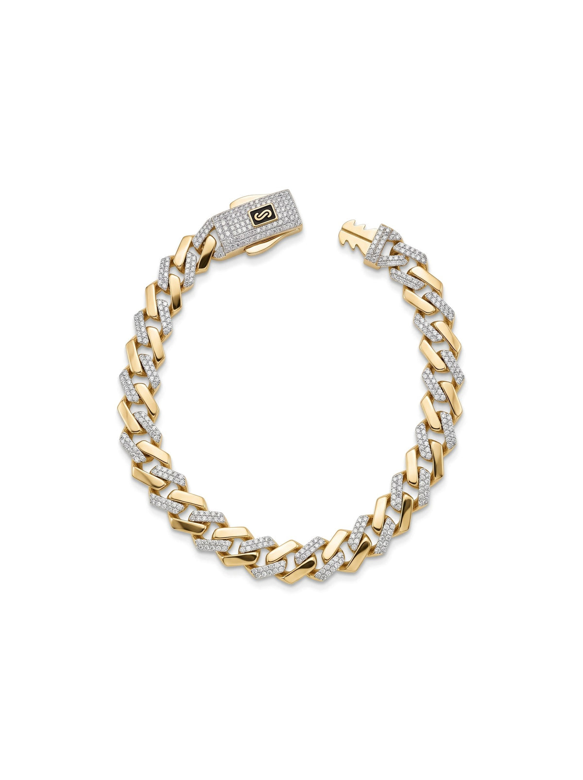 Pulsera de oro 14k de Monaco Chain tejido Edge con eslabones de pavé alternados Mod 6047 - 18 cm x 8 mm