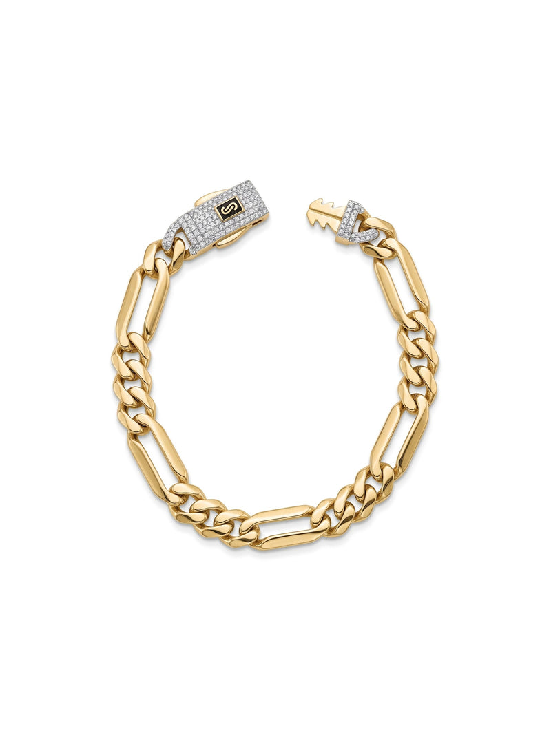 Pulsera de oro 14k de Monaco Chain tejido fígaro con broche de pavé Mod 6050 - 18 cm x 8 mm