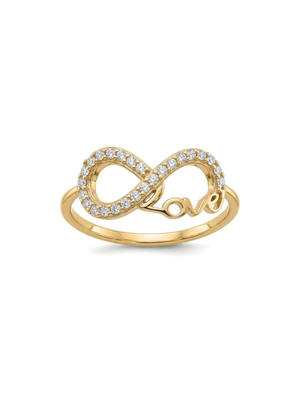 Anillo de oro 14k infinito con circonias y palabra Love Mod 6068
