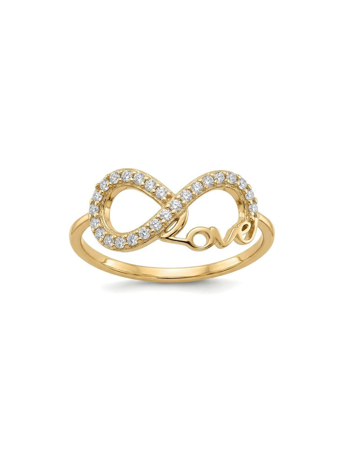 Anillo de oro 14k infinito con circonias y palabra Love Mod 6068