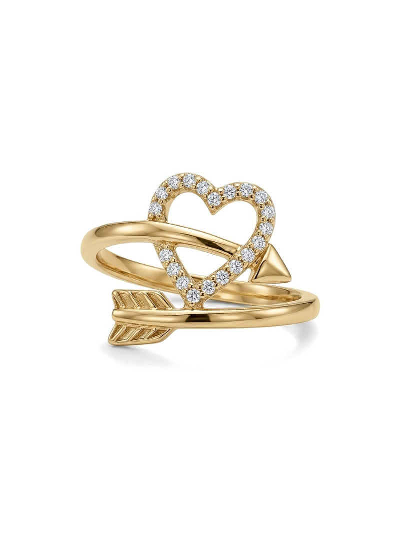 Anillo de oro 14k corazón de circonias con flecha Mod 6069