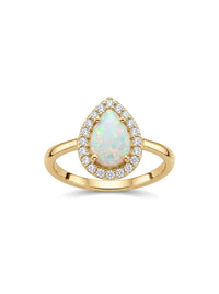 Anillo de oro 14k con ópalo en gota y halo de circonias Mod 6070