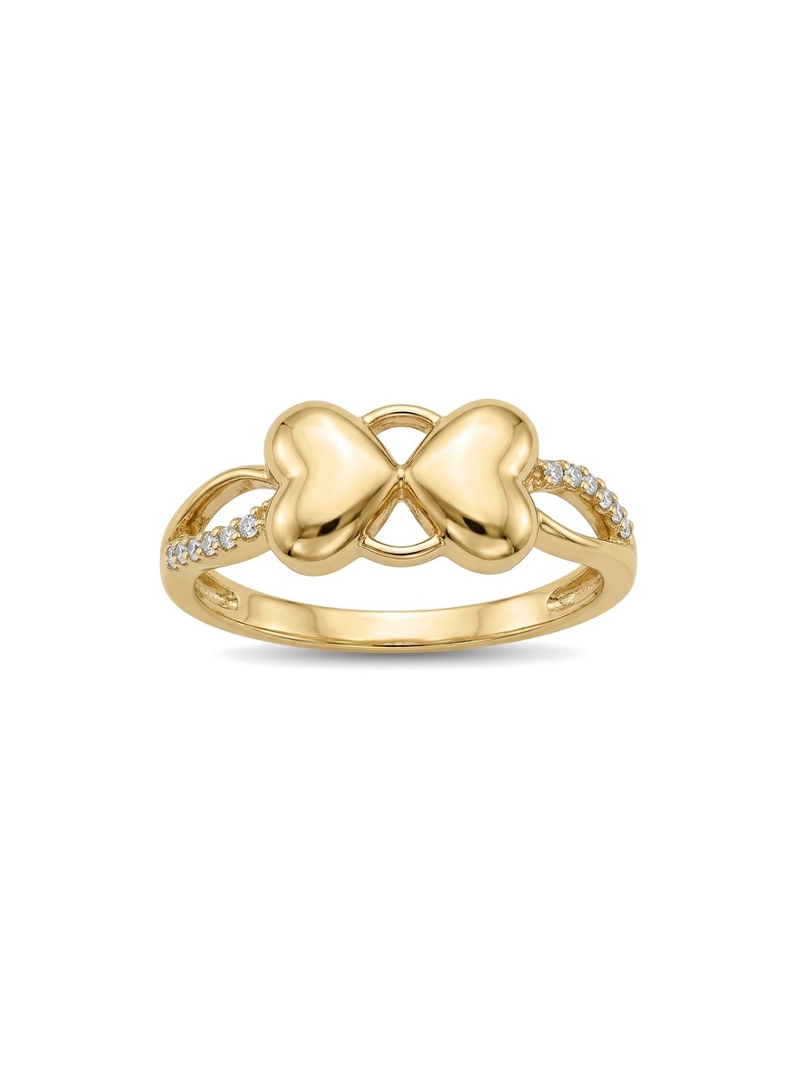 Anillo de oro 14k doble corazón con circonias Mod 6071