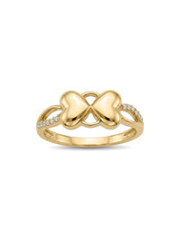 Anillo de oro 14k doble corazón con circonias Mod 6071