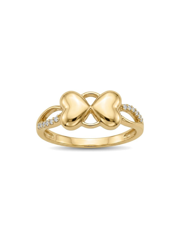 Anillo de oro 14k doble corazón con circonias Mod 6071