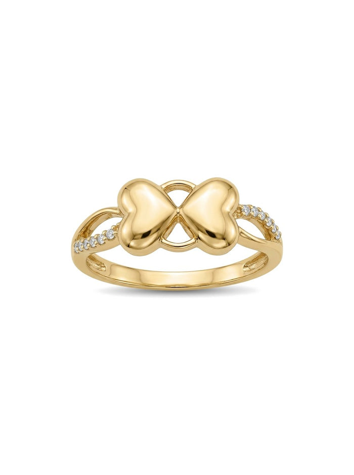 Anillo de oro 14k doble corazón con circonias Mod 6071