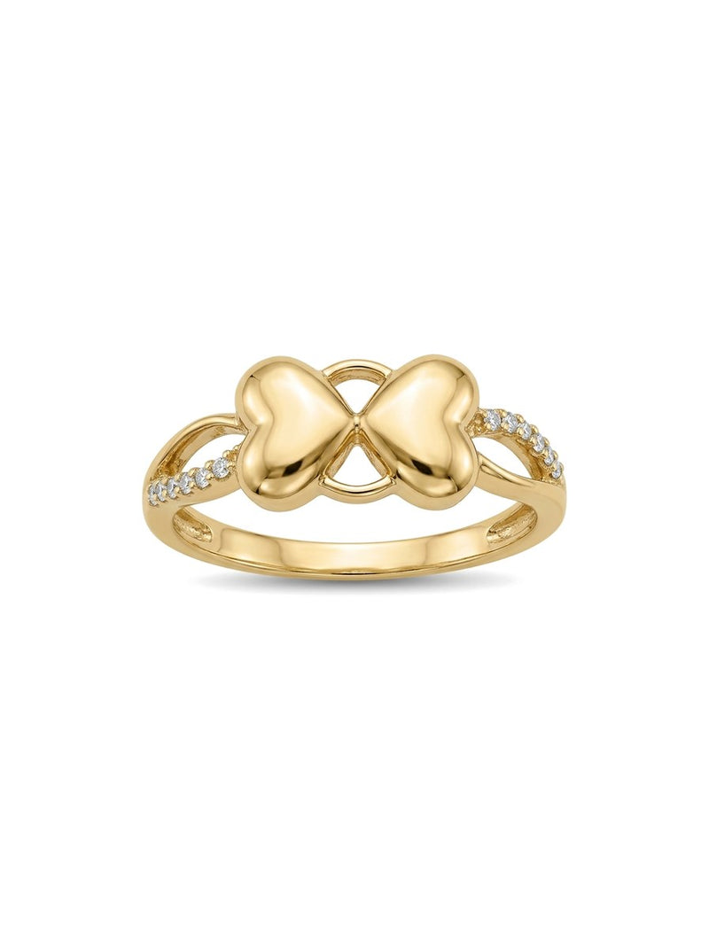 Anillo de oro 14k doble corazón con circonias Mod 6071