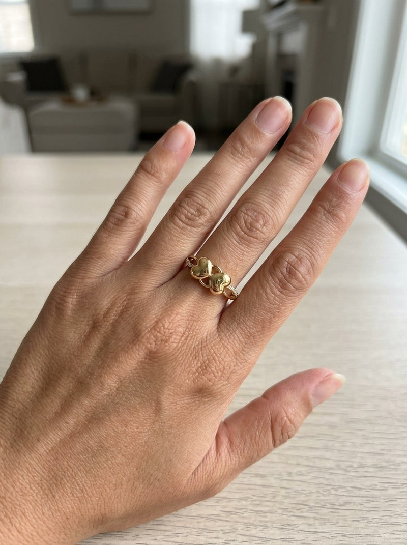 Anillo de oro 14k doble corazón con circonias Mod 6071