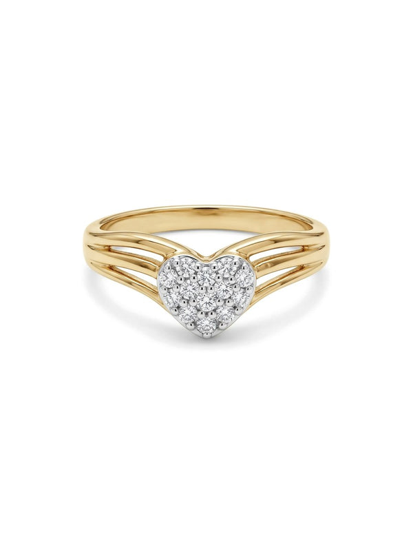 Anillo de oro bicolor 14k con corazón de circonias Mod 6073