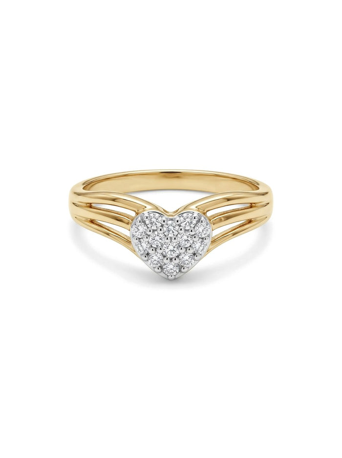 Anillo de oro bicolor 14k con corazón de circonias Mod 6073