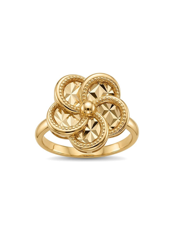 Anillo de oro 14k flor en espiral diamantada Mod 6076