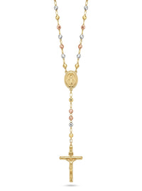 Rosario de oro 14k tres colores de bola facetada para dama Mod 6081 - 50 cm x 3 mm