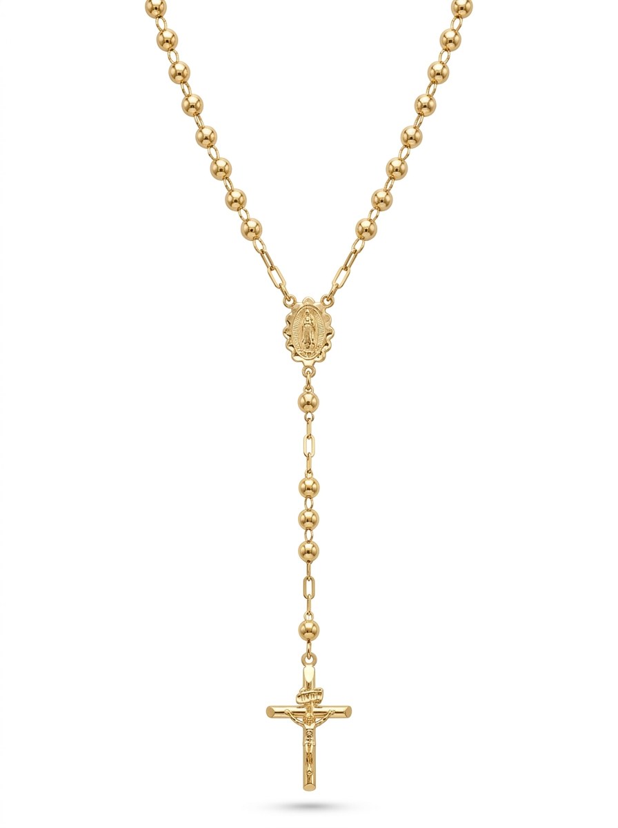 Rosario de oro 14k amarillo corto de bola lisa para dama Mod 6082 - 45 cm x 3 mm