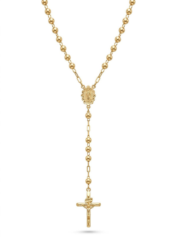 Rosario de oro 14k amarillo corto de bola lisa para dama Mod 6082 - 45 cm x 3 mm