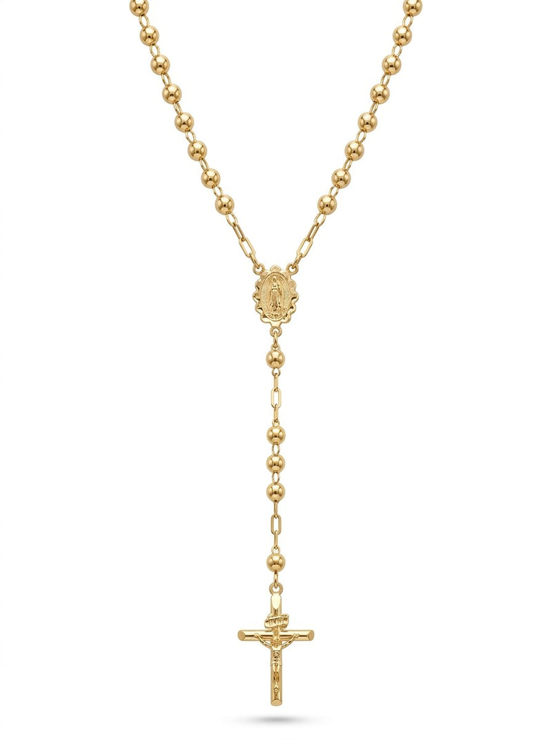 Rosario de oro 14k amarillo corto de bola lisa para dama Mod 6082 - 45 cm x 3 mm