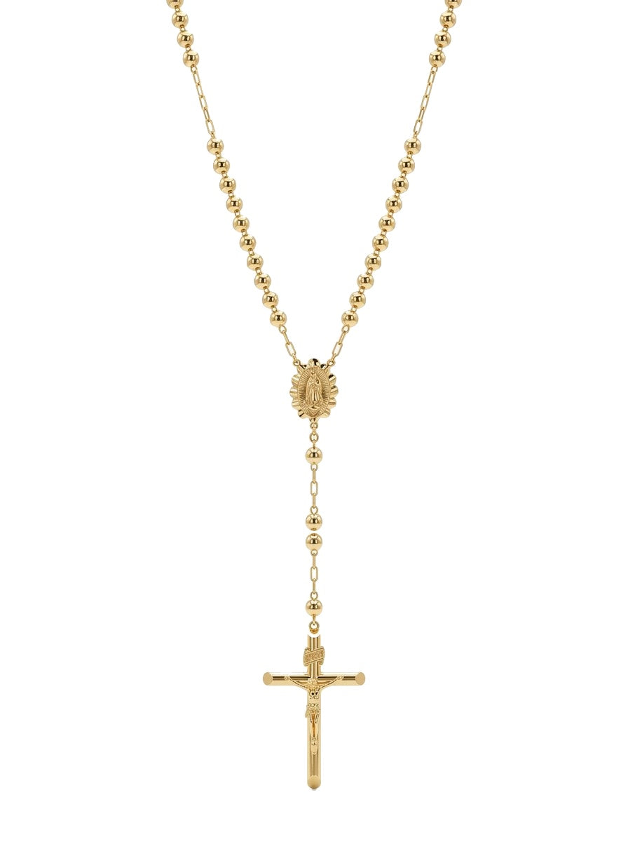 Rosario de oro 14k amarillo de bola lisa para caballero Mod 6083 - 65 cm x 5 mm