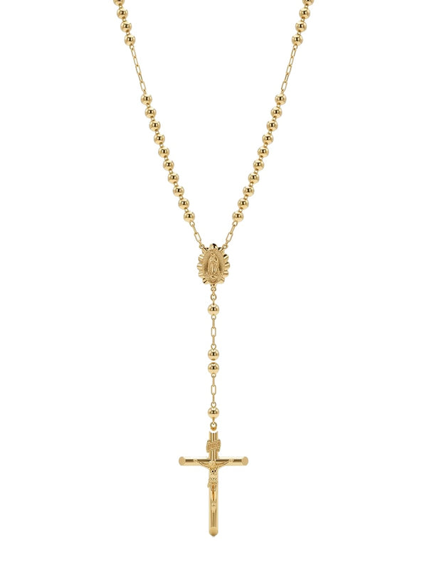 Rosario de oro 14k amarillo de bola lisa para caballero Mod 6083 - 65 cm x 5 mm