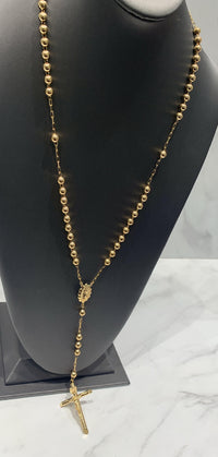 Rosario de oro 14k amarillo de bola lisa para caballero Mod 6083 - 65 cm x 5 mm