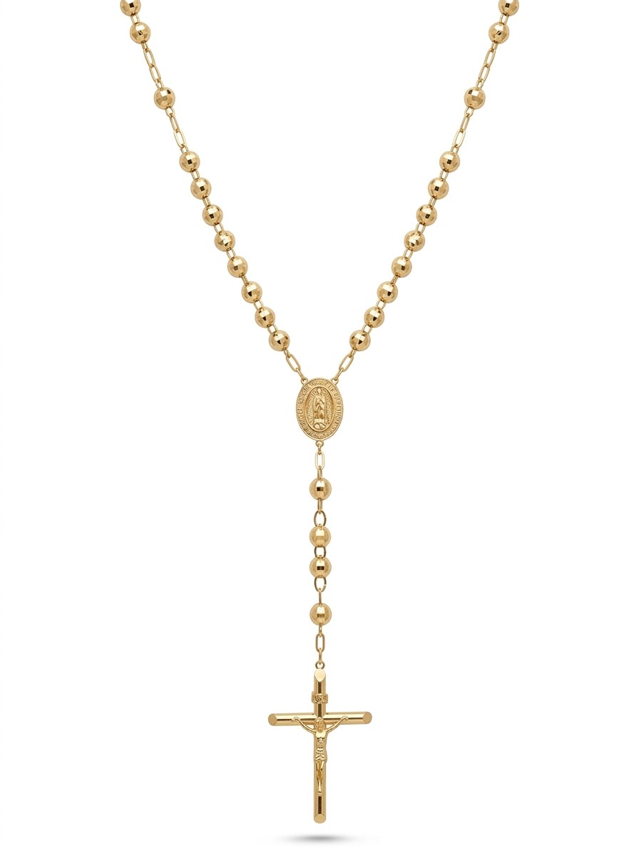 Rosario de oro 14k amarillo de bola facetada para caballero Mod 6084 - 65 cm x 5 mm