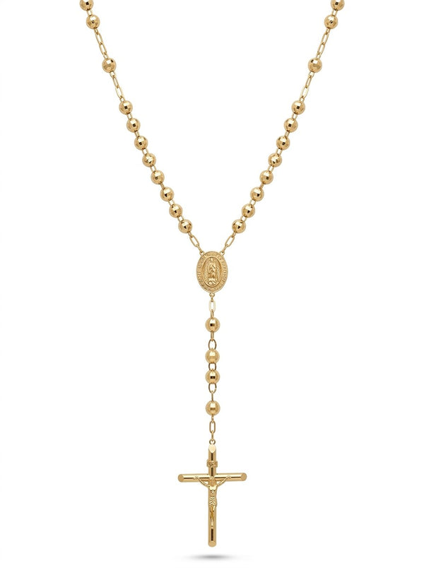 Rosario de oro 14k amarillo de bola facetada para caballero Mod 6084 - 65 cm x 5 mm