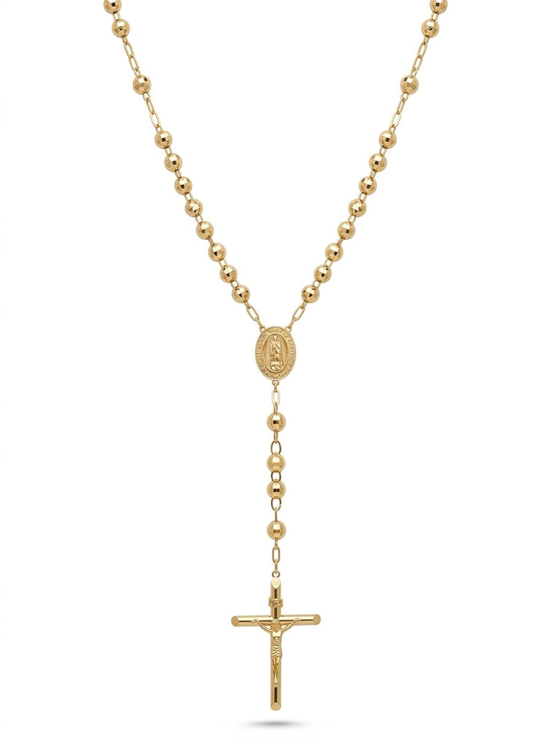 Rosario de oro 14k amarillo de bola facetada para caballero Mod 6084 - 65 cm x 5 mm