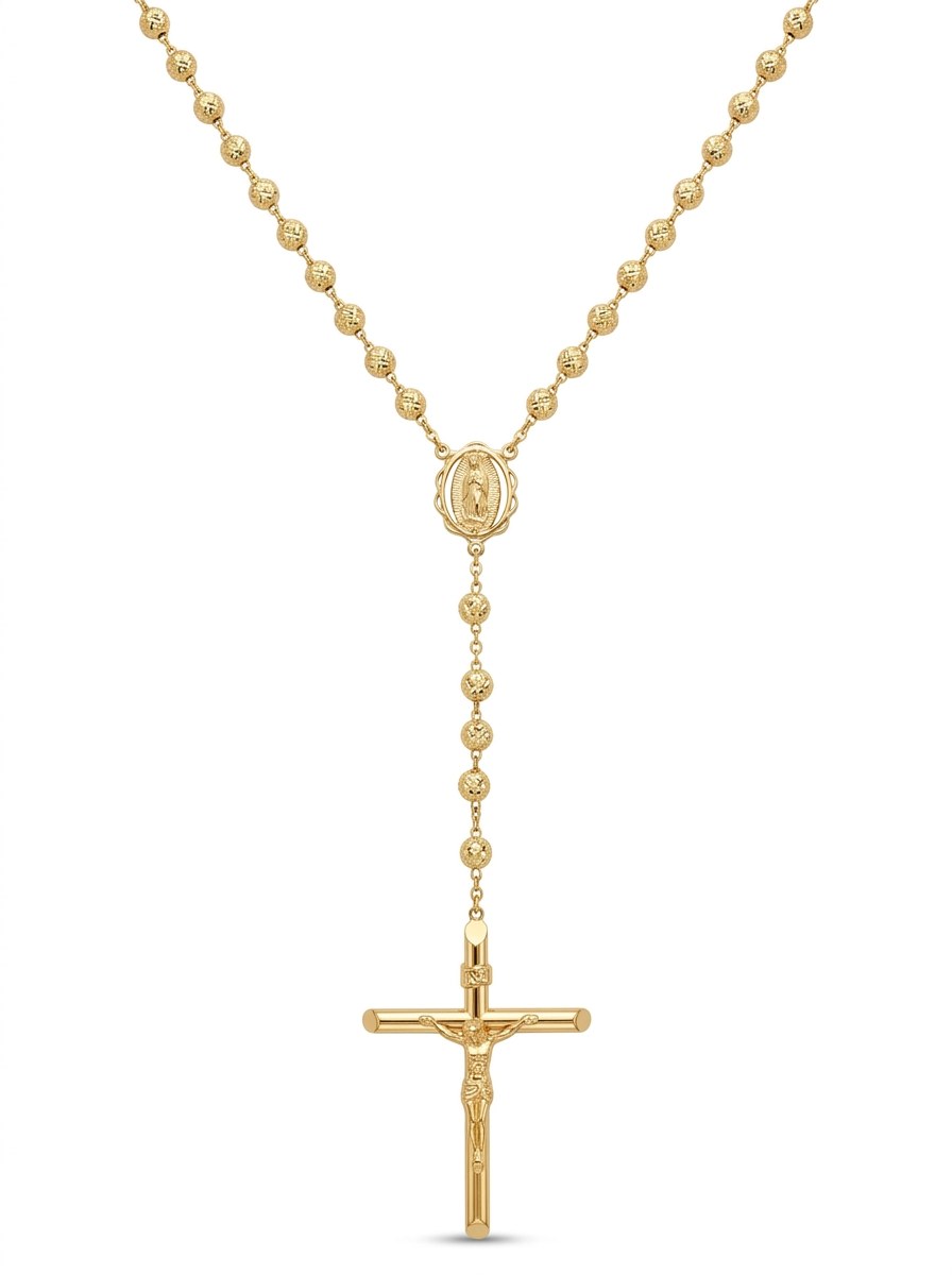 Rosario de oro 14k amarillo de bola diamantada para caballero Mod 6085 - 60 cm x 5 mm