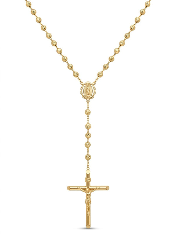 Rosario de oro 14k amarillo de bola diamantada para caballero Mod 6085 - 60 cm x 5 mm