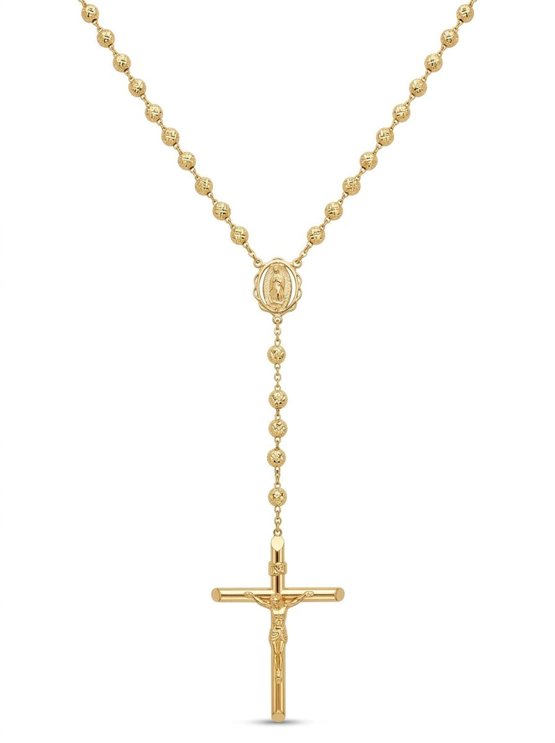 Rosario de oro 14k amarillo de bola diamantada para caballero Mod 6085 - 60 cm x 5 mm
