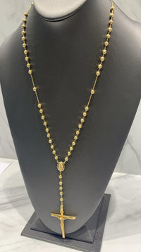 Rosario de oro 14k amarillo de bola diamantada para caballero Mod 6085 - 60 cm x 5 mm
