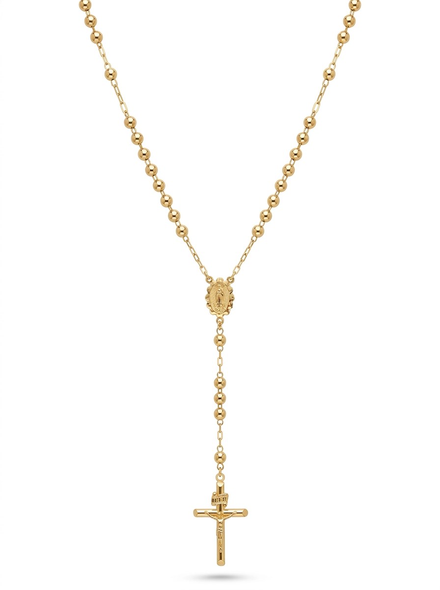 Rosario de oro 14k amarillo de bola lisa para dama Mod 6086 - 50 cm x 3 mm