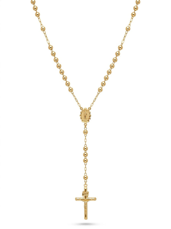 Rosario de oro 14k amarillo de bola lisa para dama Mod 6086 - 50 cm x 3 mm