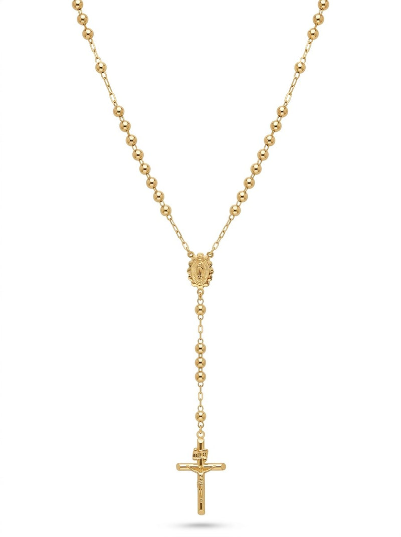 Rosario de oro 14k amarillo de bola lisa para dama Mod 6086 - 50 cm x 3 mm