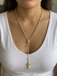 Rosario de oro 14k amarillo de bola lisa para dama Mod 6086 - 50 cm x 3 mm