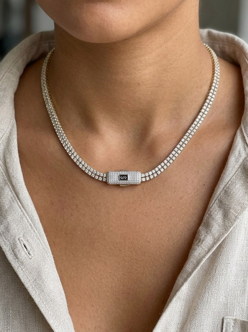 Cadena de oro 14k de Monaco Chain tejido Aqua con broche de pavé Mod 6087 - 45 cm