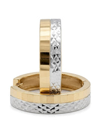 Huggies de oro 14k grandes en dos tonos con mitad diamantada Mod 6091