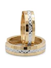 Huggies de oro 14k grandes con franja central diamantada en oro blanco Mod 6092