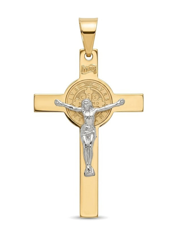 Dije de oro 10k de cruz de San Benito grande con Cristo en oro blanco Mod 6093 - 6 cm