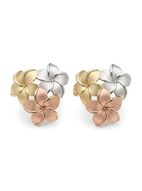 Aretes de oro 10k de flor del pensamiento con tres flores en tres tonos Mod 6096