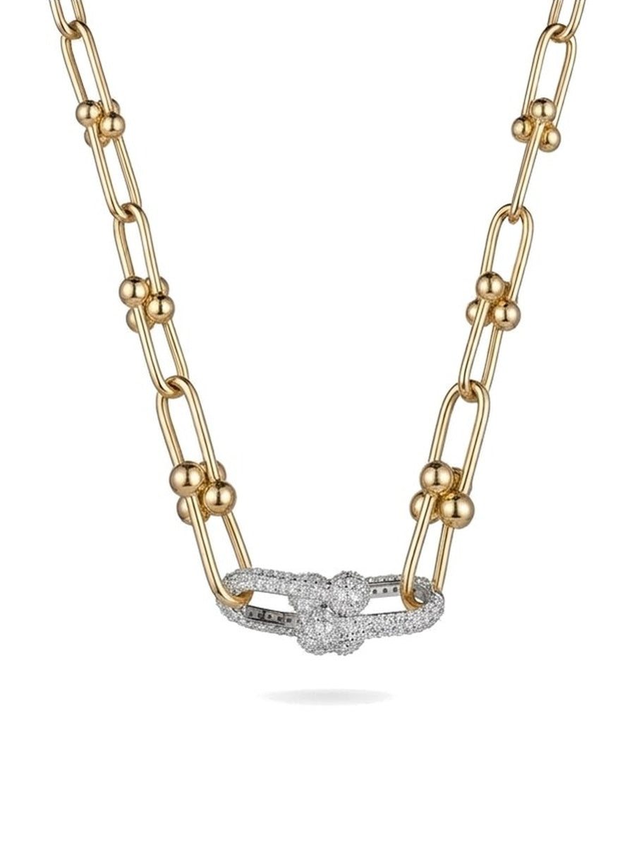 Gargantilla de oro 14k tipo diseñador de eslabones en U con broche de pavé Mod 6101 - 45 cm