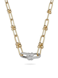 Gargantilla de oro 14k tipo diseñador de eslabones en U con broche de pavé Mod 6101 - 45 cm
